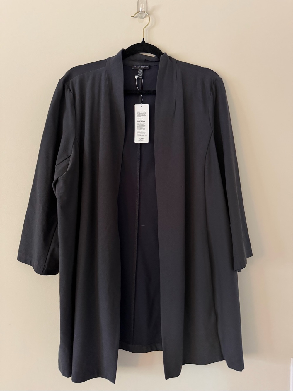 Eileen Fisher Charcoal Open-Front Draped Blazer